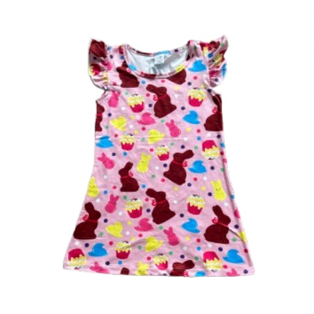 351 NIB FunnyCoKid Girl’s Easter Treats Pajama Dress - Size: XS (3-4Y)‎